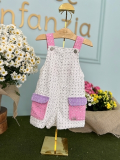 Jardineira Infantil Branca, Rosa e Lilas Paetê Petit Cherie 000 - Dolce Infanzia