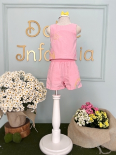 Conjunto Infantil Menina Short e Blusa Rosa Bordado Linha Sol Mon Sucré 094