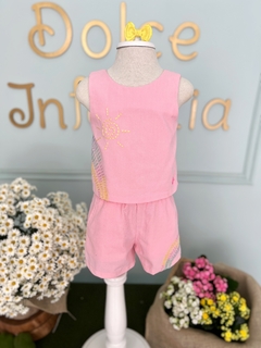 Conjunto Infantil Menina Short e Blusa Rosa Bordado Linha Sol Mon Sucré 094 - loja online