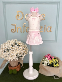 Conjunto Infantil Menina Saia Sarja Rosa e Regata Off Laço e Pérolas Petit Cherie 038 - comprar online