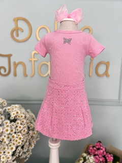 Conjunto Infantil Short Saia Rosa Sarja com Paetê e Blusa Canelada Petit Cherie 058 - comprar online