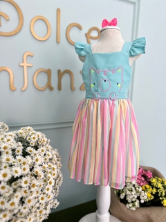 Vestido Infantil Tiffany Urso Saia Listras Colors Mon Sucré 188 - Dolce Infanzia