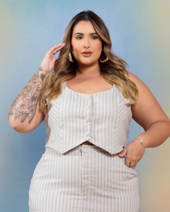 Saia em Linho Listrado - Antonietta Plus Size