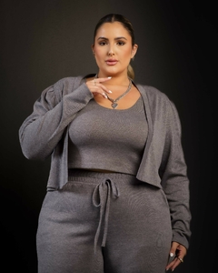 Trijunto Cardigan com Cropped e Calça - Antonietta Plus Size