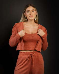 Trijunto Cardigan com Cropped e Calça