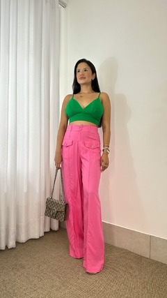 Calça Pantalona Linho Rosa