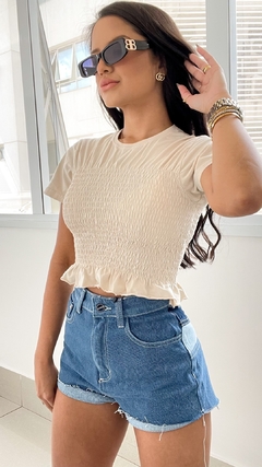 Cropped Alcance Lastex Bege