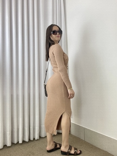 Vestido midi manga longa nude - comprar online