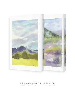 Imagem do Conjunto de Dois Quadros Decorativos Montanhas Verde e Lilás