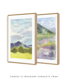 Conjunto de Dois Quadros Decorativos Montanhas Verde e Lilás - comprar online