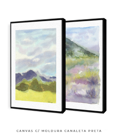 Conjunto de Dois Quadros Decorativos Montanhas Verde e Lilás - Betania Sensini | Arte e Aquarela