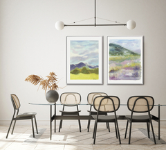 Conjunto de Dois Quadros Decorativos Montanhas Verde e Lilás na internet