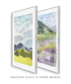 Conjunto de Dois Quadros Decorativos Montanhas Verde e Lilás - loja online