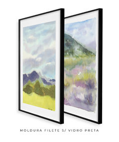 Conjunto de Dois Quadros Decorativos Montanhas Verde e Lilás - loja online