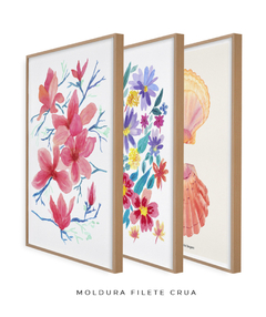 Conjunto de Três Quadros Decorativos em Aquarela, Flores Campo + Camélias + Coquille - loja online