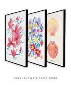 Conjunto de Três Quadros Decorativos em Aquarela, Flores Campo + Camélias + Coquille - Betania Sensini | Arte e Aquarela