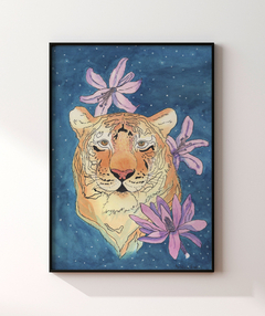 Quadro Decorativo Aquarela Tigre e Flores - comprar online