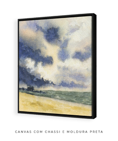Quadro Decorativo Aquarela Mar, Areia e Nuvens