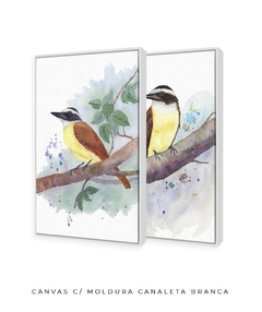 Quadro Decorativo Dupla Pássaros em Aquarela Bem-te-vi - loja online