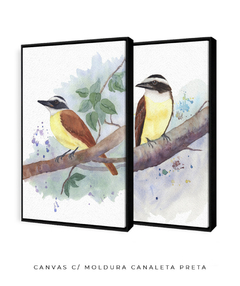 Quadro Decorativo Dupla Pássaros em Aquarela Bem-te-vi - comprar online