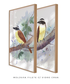 Imagem do Quadro Decorativo Dupla Pássaros em Aquarela Bem-te-vi