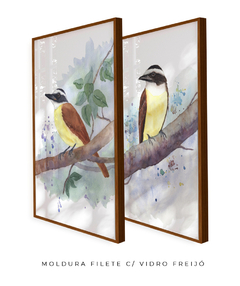 Quadro Decorativo Dupla Pássaros em Aquarela Bem-te-vi - comprar online