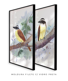 Quadro Decorativo Dupla Pássaros em Aquarela Bem-te-vi - Betania Sensini | Arte e Aquarela