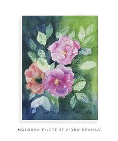 Quadro Decorativo Flores Rosas sobre Fundo Verde na internet