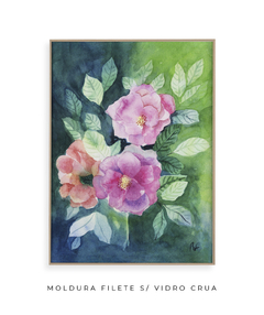 Quadro Decorativo Flores Rosas sobre Fundo Verde - loja online