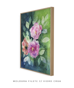 Imagem do Quadro Decorativo Flores Rosas sobre Fundo Verde
