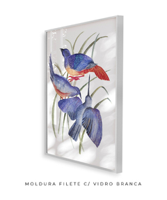 Quadro Decorativo Três Pássaros Azuis em Aquarela - Betania Sensini | Arte e Aquarela