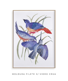 Quadro Decorativo Três Pássaros Azuis em Aquarela - loja online