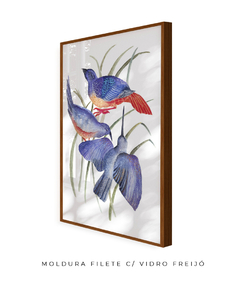 Quadro Decorativo Três Pássaros Azuis em Aquarela - comprar online