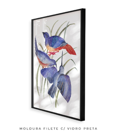 Quadro Decorativo Três Pássaros Azuis em Aquarela - comprar online