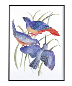 Quadro Decorativo Três Pássaros Azuis em Aquarela