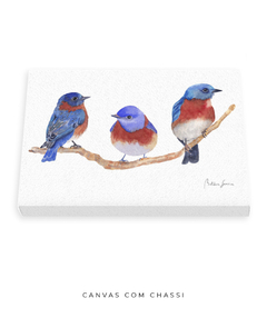 Quadro Decorativo Trio Pássaros Azuis - Betania Sensini | Arte e Aquarela