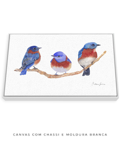 Quadro Decorativo Trio Pássaros Azuis - loja online