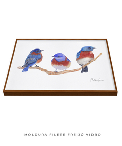Quadro Decorativo Trio Pássaros Azuis - comprar online