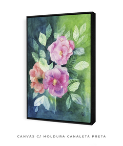 Imagem do Quadro Decorativo Flores Rosas sobre Fundo Verde
