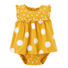 Romper Vestido Carters com Babados Amarelo e Bolinhas