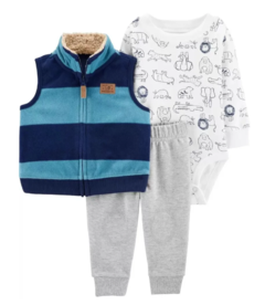 Kit 3 peças Carters Colete Fleece Azul