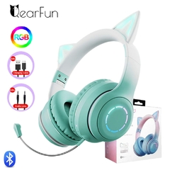 QearFun Gradient Pink Cat ear Headphones with Mic for Kawaii Girls Kids Phone MP na internet