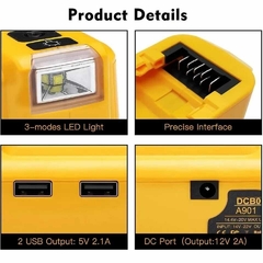 Adaptador de Baterías Dewalt USB + LED 3 NIVELES + SALIDA 12V en internet