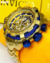 Relógio Masculino Invicta Thunderbolt Skeleton Dourado / Azul Pulseira de Aço