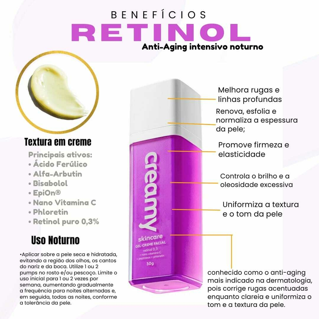 Retinol: com ativos hidratantes, calmantes e antioxidantes - CREAMY