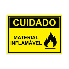 Placa de Sinalização Cuidado Material Inflamável em Pvc