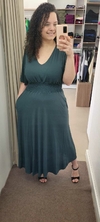 Vestido Larissa - Manga morcego, lastex na cintura Verde Militar