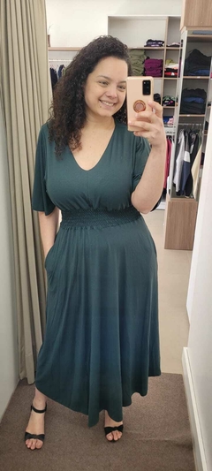 Vestido Larissa - Manga morcego, lastex na cintura Verde Militar - comprar online