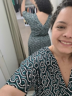 Vestido Leila - Manga Solta, lastex na cintura Verde Estampado Midi Mullet na internet