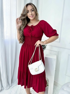 Vestido Duda - Midi manga 3/4 com lastex na cintura